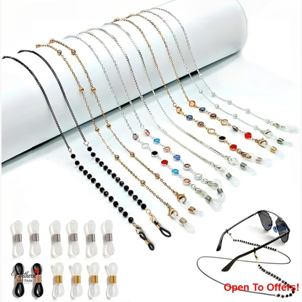 Alloy and Silicone Eyeglass Chains with Anti-Slip Buckles, 6-Pack